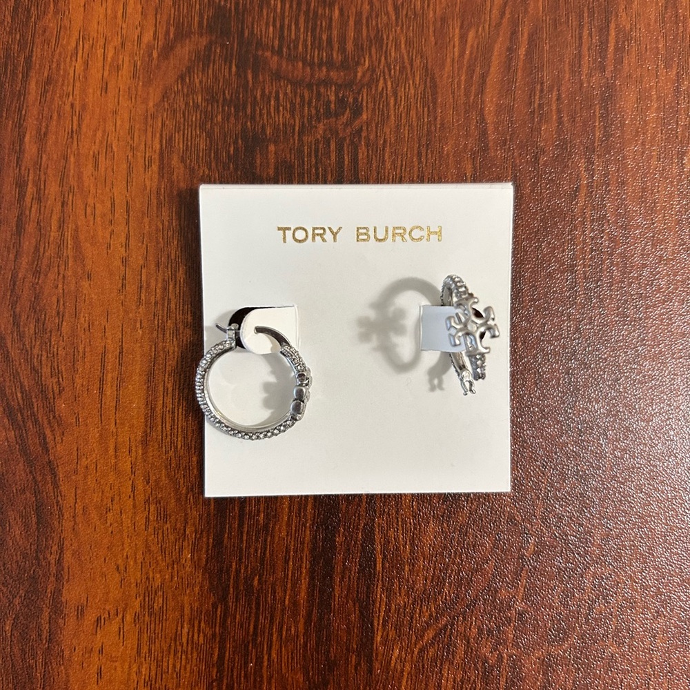 Tory Burch Pave Small Hoop Silver Earrings
